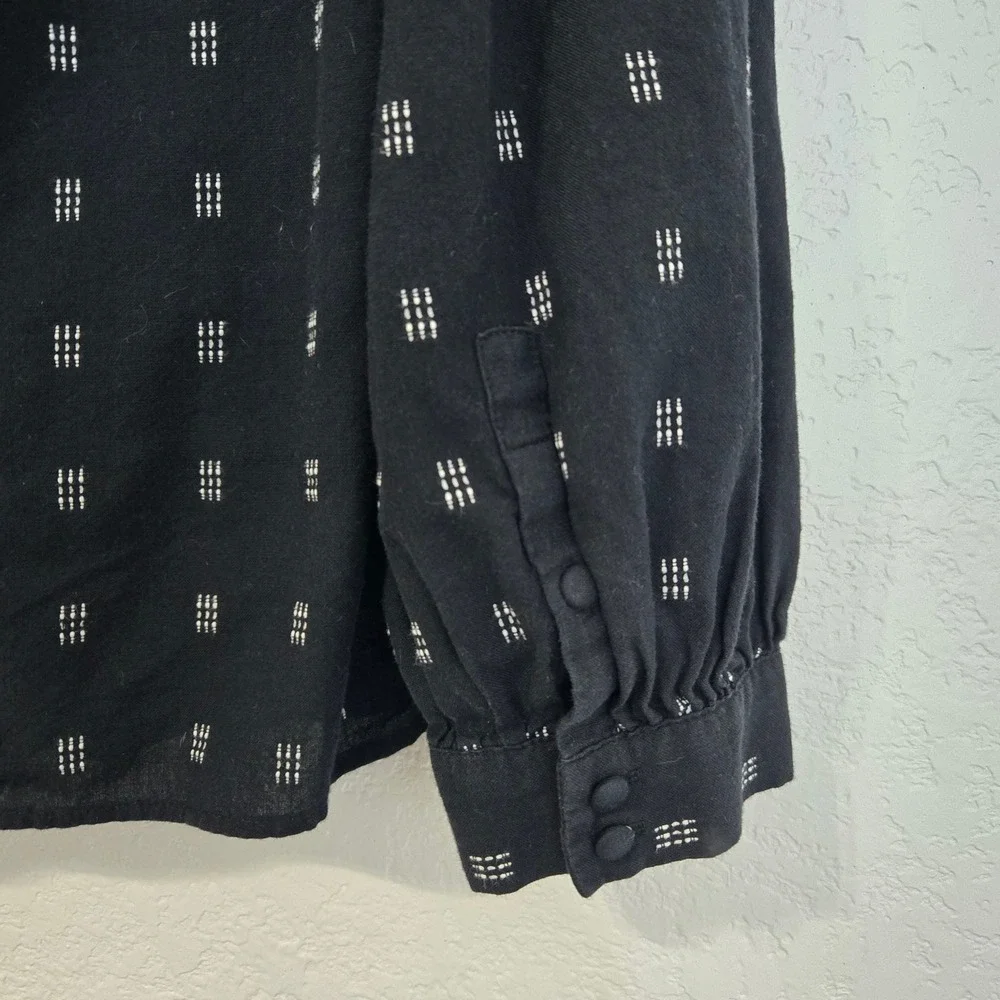 Madewell L Black White Geometric Print Wrap‎ V Neck Long Sleeve Blouse Top